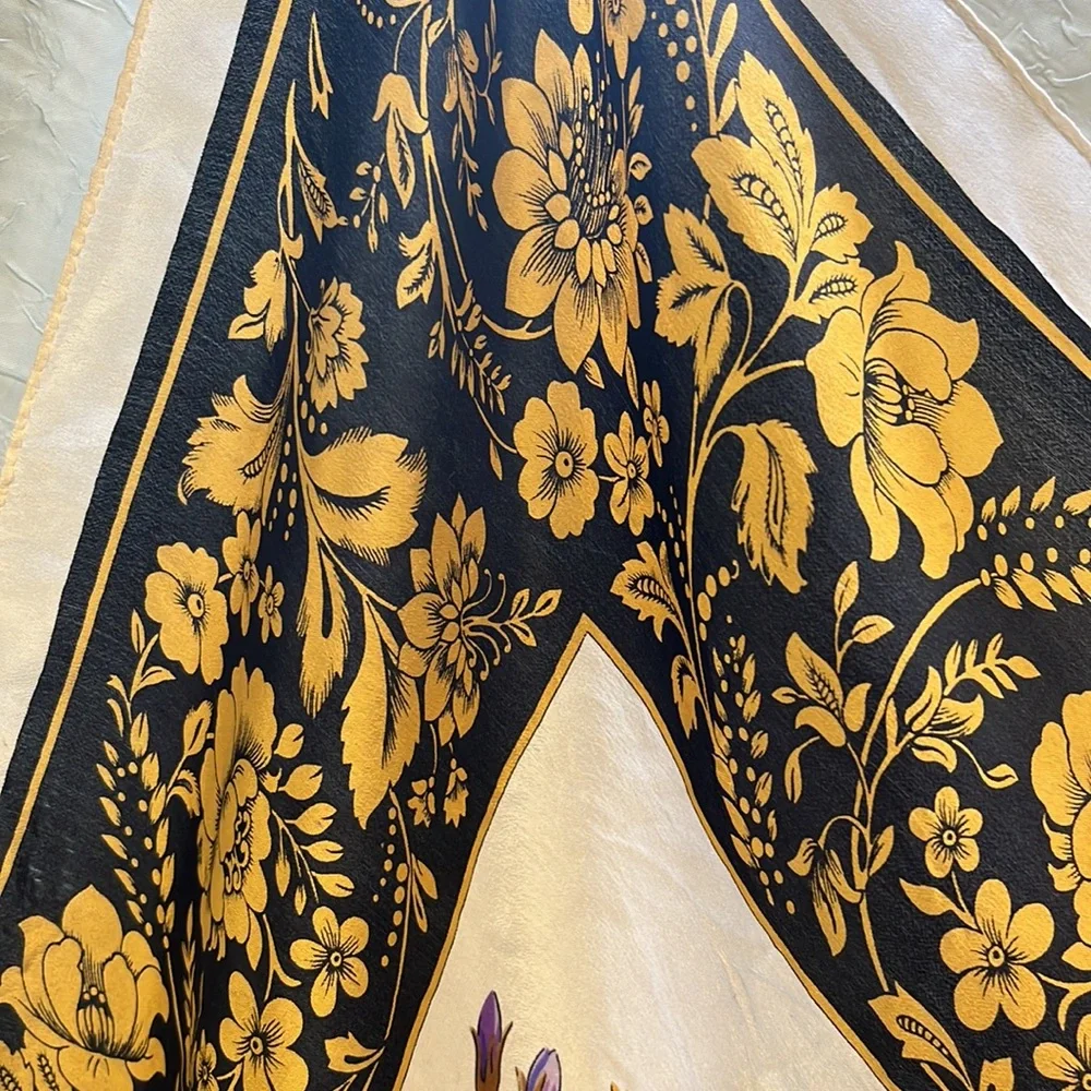 Honey 100% Silk Purple and Gold Floral Vintage Scarf